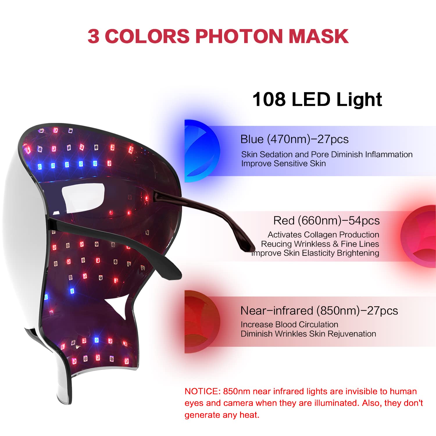 LED Facial Skin Care Red Blue Light Therapy Clinical Grade Facial Care Photon Mask For Skin Rejuvenation Anti Aging Tightening