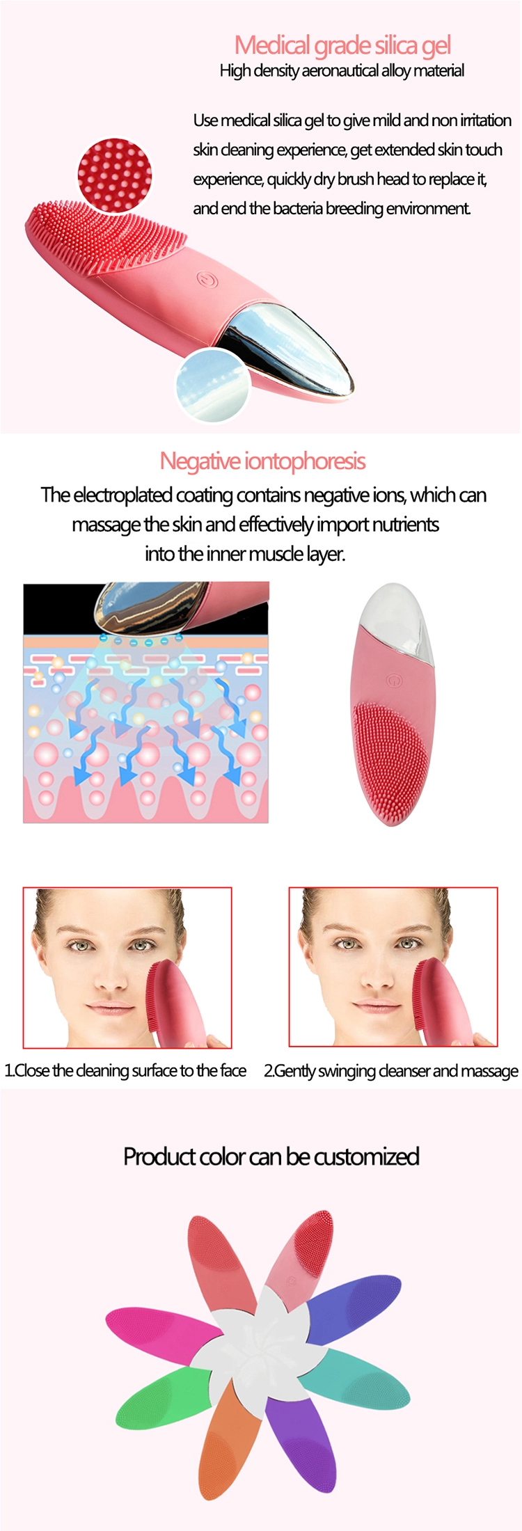 Rechargeable Waterproof wireless sonic cleansing Electric silicone brush